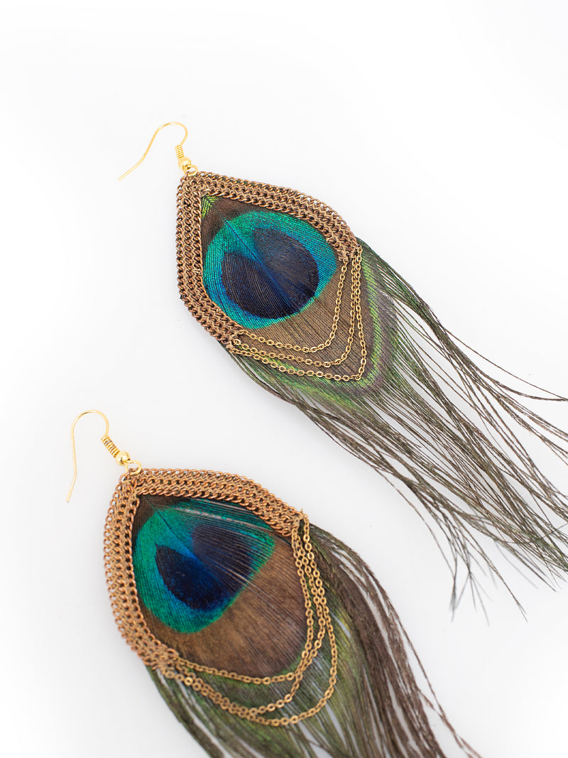 Peacock Feathers Long Earrings