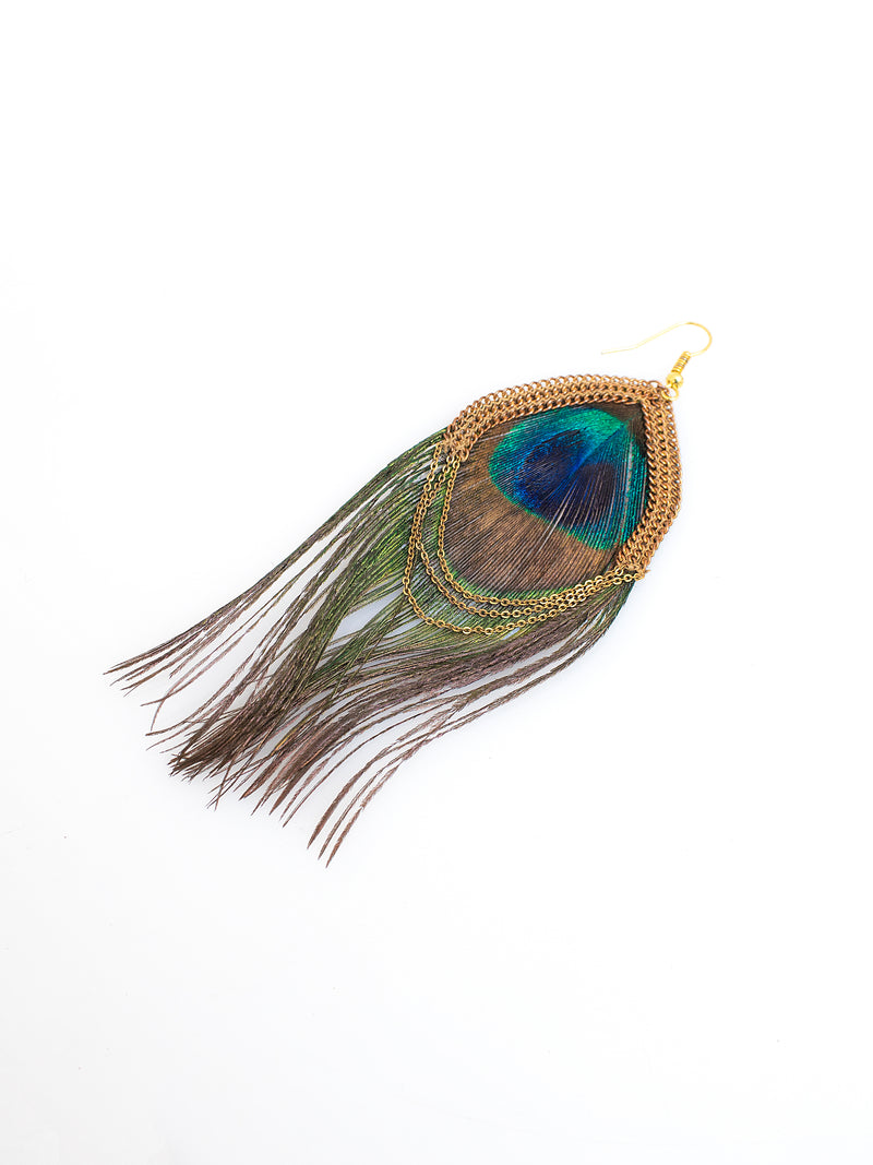 Peacock Feathers Long Earrings