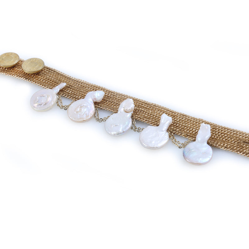 Flat Coin Pearl Bracelete